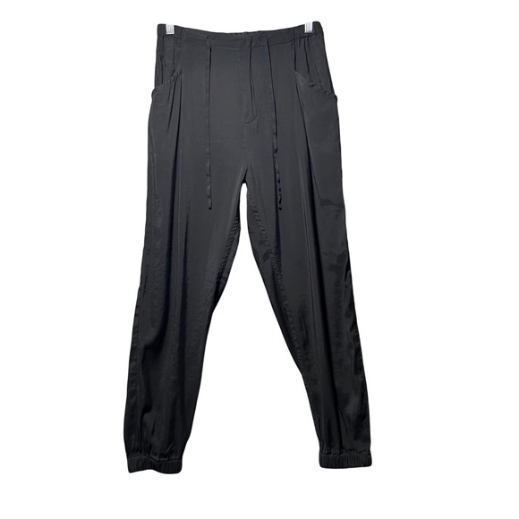 Elodie Pants - Elodie Black Jogger Pants Elastic Waist Zipper Drawstring Pockets Size M